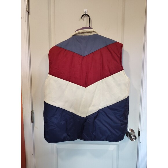Men's Vintage Sigallo Puffer Vest Color Block Red White Blue Large - Picture 3 of 8